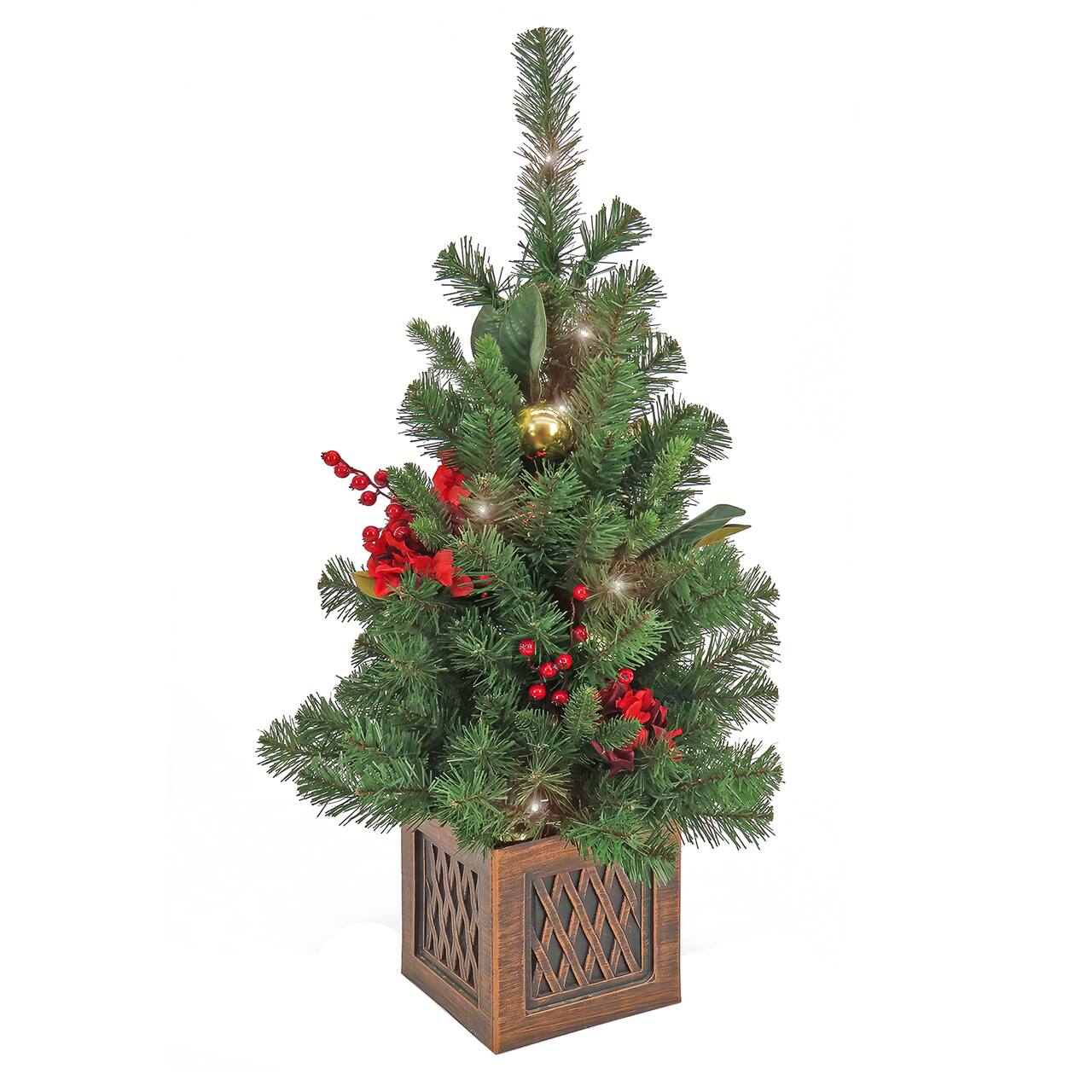 3ft. Pre-Lit Vienna Waltz Artificial Christmas Tree in Lattice Planter, Warm White LED Lights